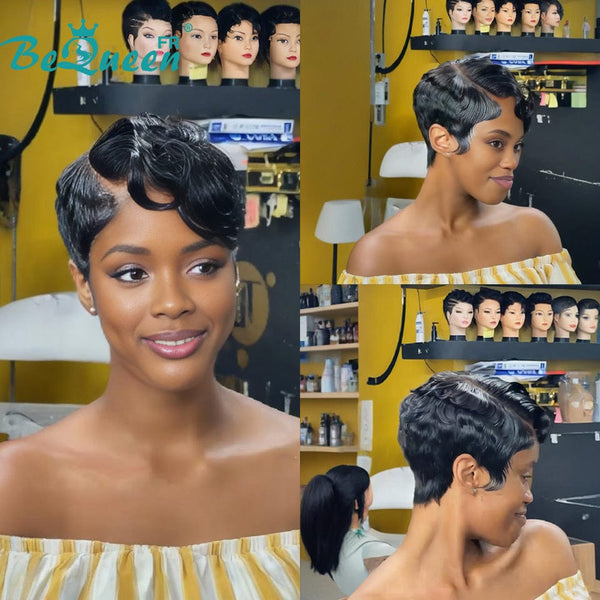 Bequeen Perruque "Chris" Noir mistura Castanho Claro com risca ao lado Pronta a vestir 100% cabelo humano