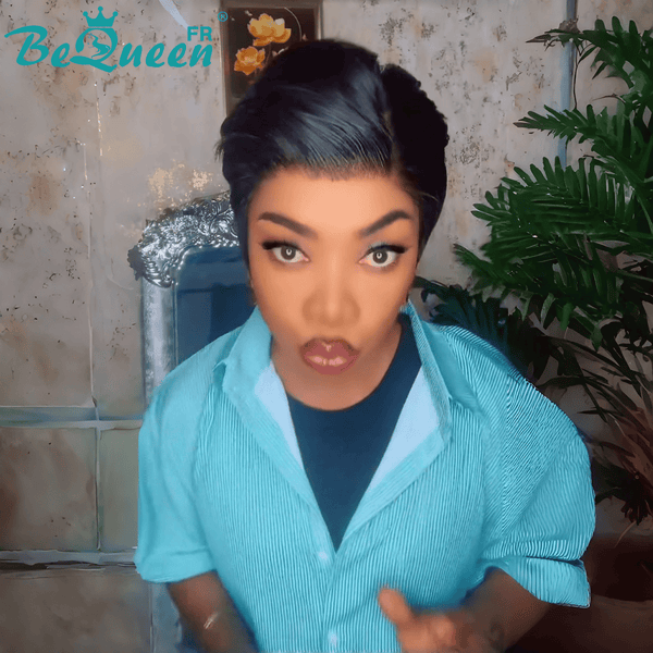 Bequeen Perruque "Chris" lisse Noir Prêt à porter 100% cheveux humains sans colle