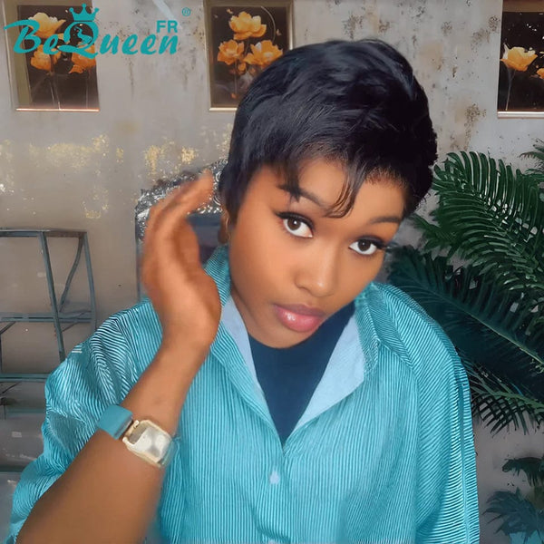 Königin Perücke „coco“ Pixie Noir Mix Braun Lockig Klebefrei Wellig Fertig zu tragen 100% menschliche Haare