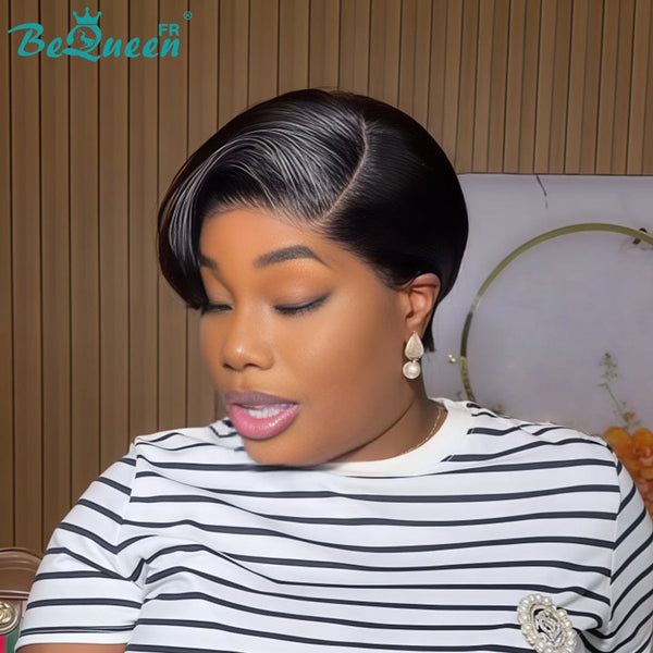 Königin Perücke „coco“ Pixie Noir Mix Braun Lockig Klebefrei Wellig Fertig zu tragen 100% menschliche Haare