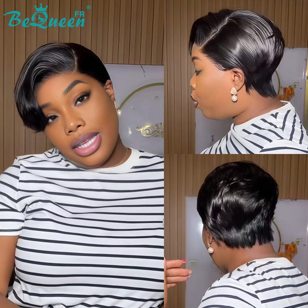 Königin Perücke „coco“ Pixie Noir Mix Braun Lockig Klebefrei Wellig Fertig zu tragen 100% menschliche Haare