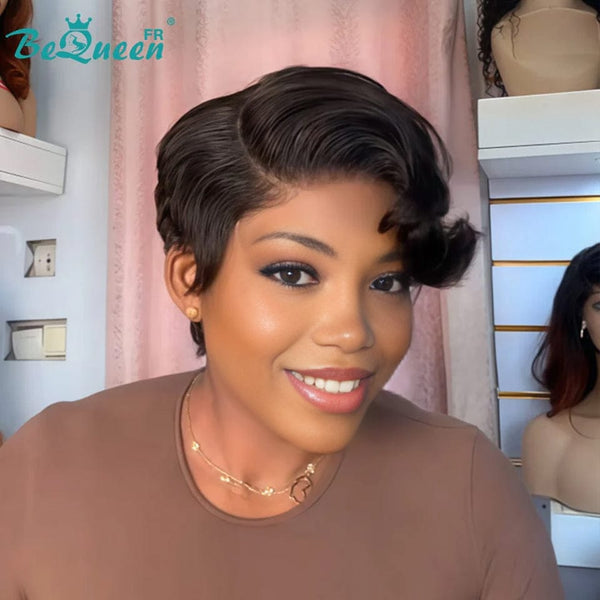 Bequeen Wig "Chris" Black 100% Human Hair Lace Closure With Side Part