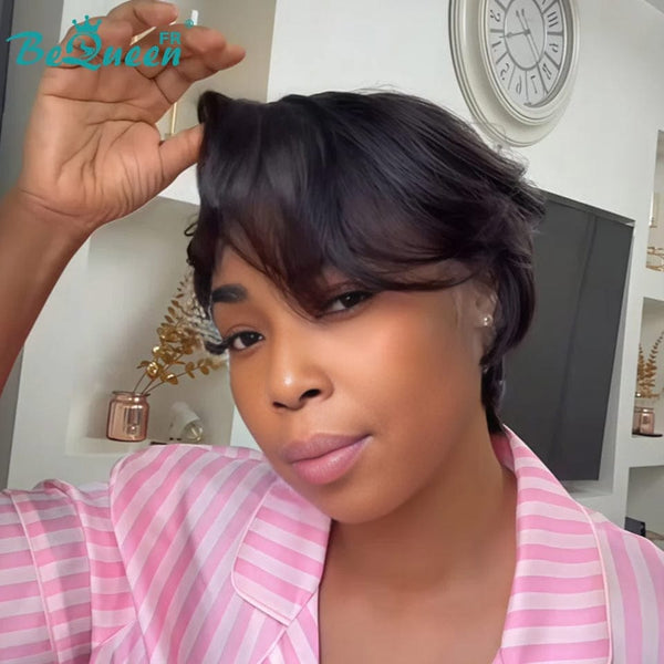 Bequeen Wig "Chris" Black 100% Human Hair Lace Front 13*4 With Side Part