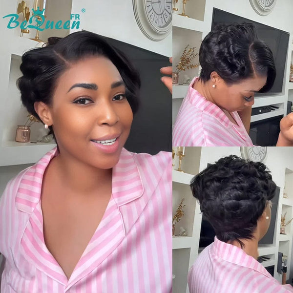 Bequeen Wig "Chris" Black 100% Human Hair Lace Front 13*4 With Side Part