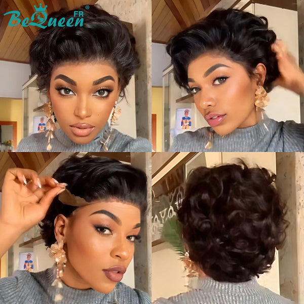 Bequeen Perruque "Chris" Noir 100% cheveux humains sans colle avec courbure