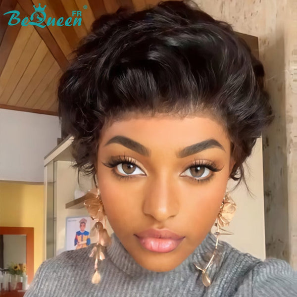 Bequeen Perruque "Chris" Noir 100% cheveux humains sans colle avec courbure