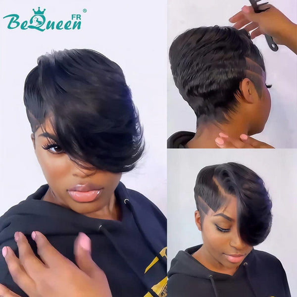 Bequeen Perruque "Chris" Noir com 2 fendas do lado Pronto a vestir 100% cabelo humano