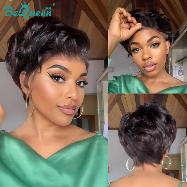 Königin Perücke „coco“ Pixie Noir Mix Braun Lockig Klebefrei Wellig Fertig zu tragen 100% menschliche Haare