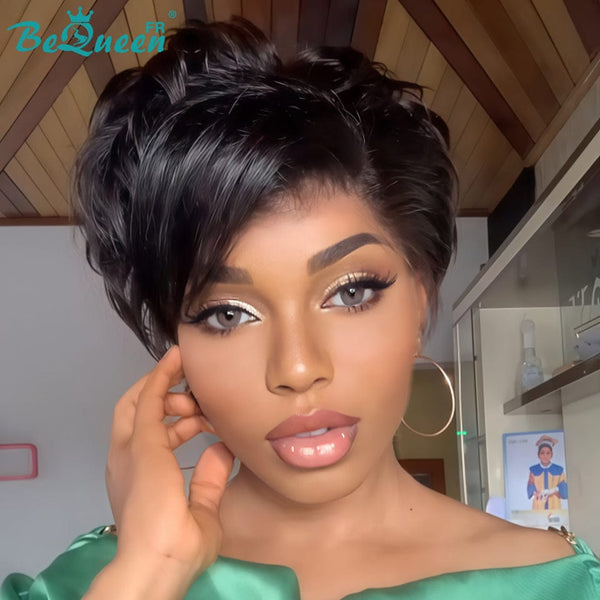 Königin Perücke „coco“ Pixie Noir Mix Braun Lockig Klebefrei Wellig Fertig zu tragen 100% menschliche Haare