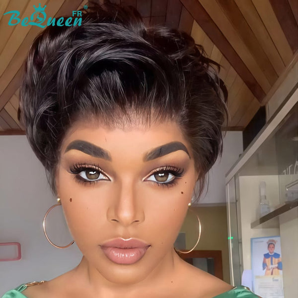 Königin Perücke „coco“ Pixie Noir Mix Braun Lockig Klebefrei Wellig Fertig zu tragen 100% menschliche Haare
