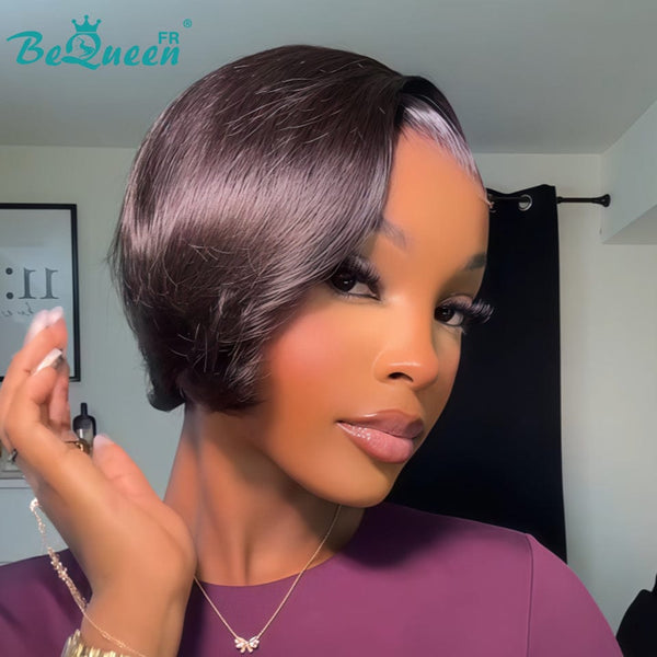 Bequeen Perruque "Chris" Noir lisse Prêt à porter 100% cheveux humains avec lace closure Sans colle style 5