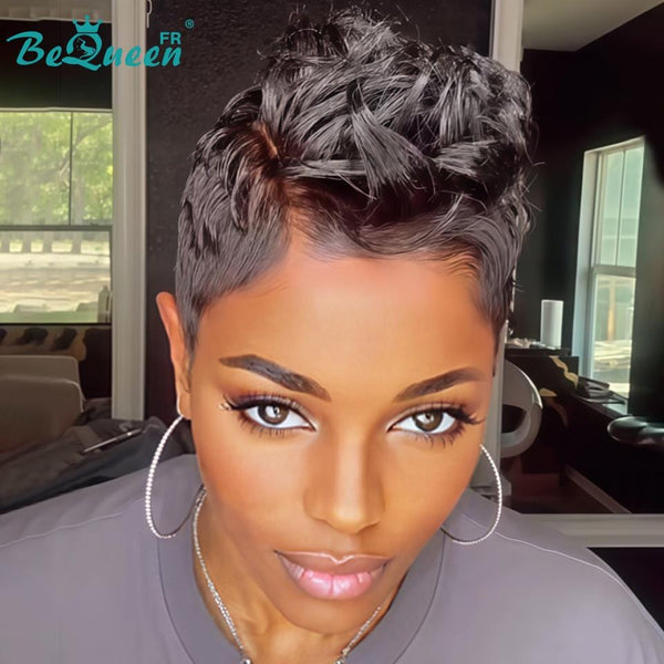 Bequeen Perruque "Chris" Noir lisse Prêt à porter 100% cheveux humains Sans colle style 13