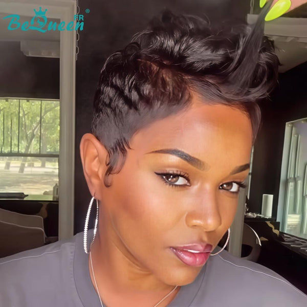 Bequeen Perruque "Chris" Noir lisse Prêt à porter 100% cheveux humains Sans colle style 13