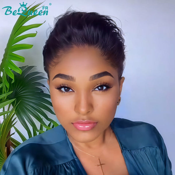 Bequeen Perruque "Chris" Noir lisse Prêt à porter 100% cheveux humains Sans colle style 14