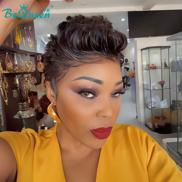 Bequeen Wig "Chris" Black Straight Ready to Wear 100% Human Hair Glueless Style 3