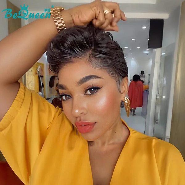 Bequeen Perruque "Chris" Noir lisse Prêt à porter 100% cheveux humains Sans colle style 3