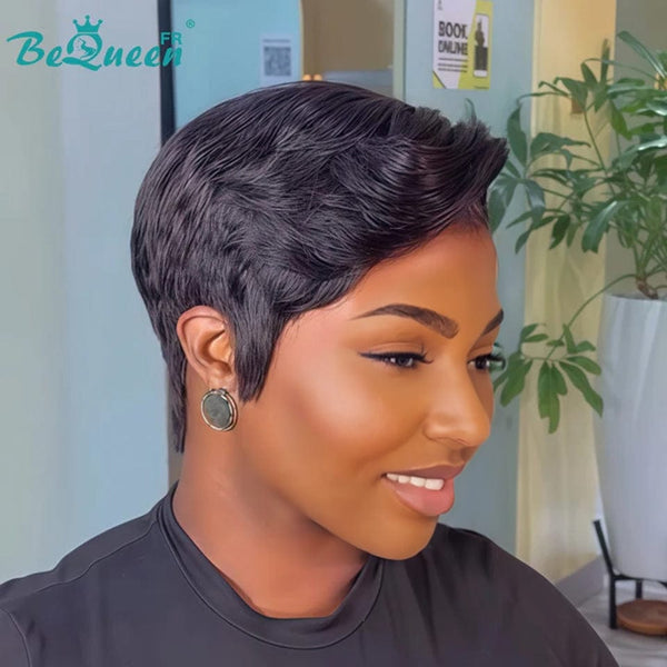 Bequeen Perruque "Chris" Noir liso Pronto a vestir 100% cabelo humano Sem cola