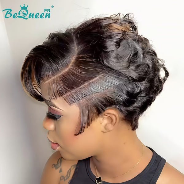 Bequeen Perruque "Chris" Noir mix Marron Light avec raie du côté Prêt à porter 100% cheveux humains