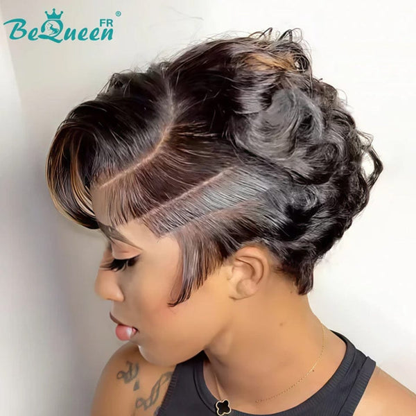 Bequeen Perruque "Chris" Noir mistura Castanho Claro com risca ao lado Pronta a vestir 100% cabelo humano