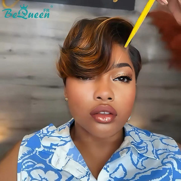 Bequeen Perruque "Chris" Noir mistura Castanho Claro liso Pronto a vestir 100% cabelo humano