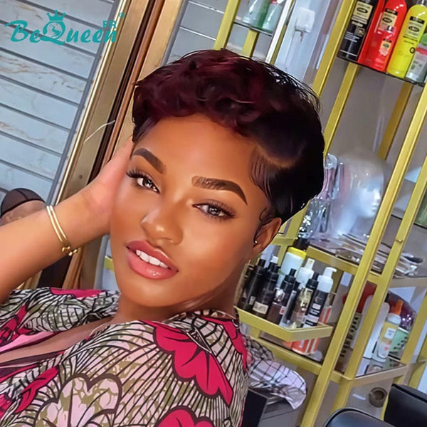 Bequeen Perruque "Chris" Noir mistura Castanho Claro com risca ao lado Pronta a vestir 100% cabelo humano