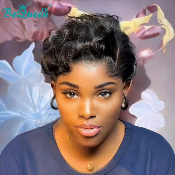 Bequeen Perruque "Chris" Noir Prêt à porter 100% cheveux humains frontale lace Avec Raie Du Côté