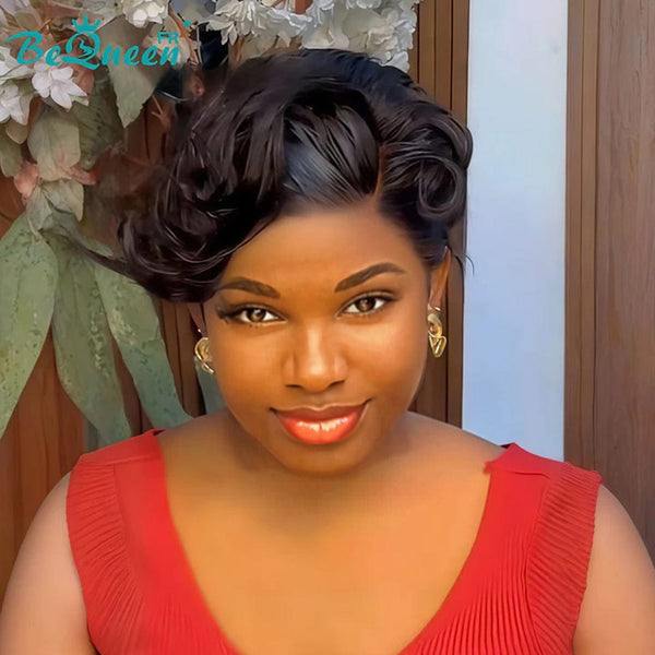 Bequeen Perruque "Chris" Noir Pronto a vestir 100% cabelo humano frontal lace Com Fenda Lateral estilo 2