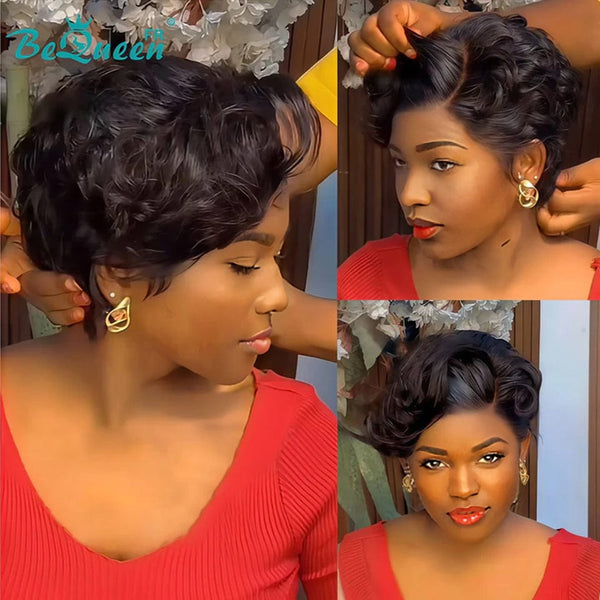Bequeen Perruque "Chris" Noir Pronto a vestir 100% cabelo humano frontal lace Com Fenda Lateral estilo 2