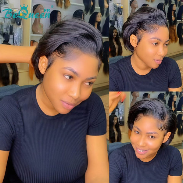Bequeen Perruque "Chris" Noir Prêt à porter 100% cheveux humains frontale lace Avec Raie Du Côté style 4