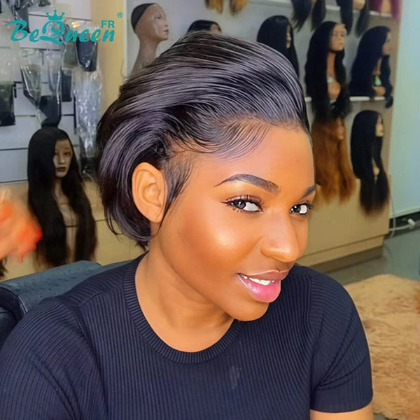 Bequeen Perruque "Chris" Noir Pronto a vestir 100% cabelo humano frontal lace Com Fenda Lateral estilo 2