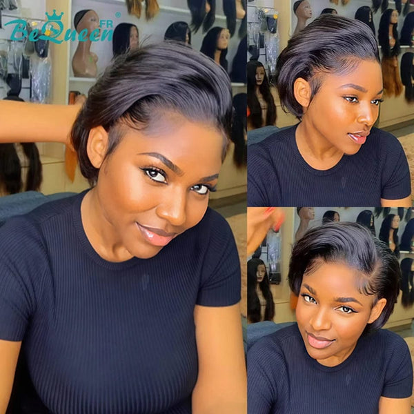 Bequeen Perruque "Chris" Noir Pronto a vestir 100% cabelo humano frontal lace Com Fenda Lateral estilo 2