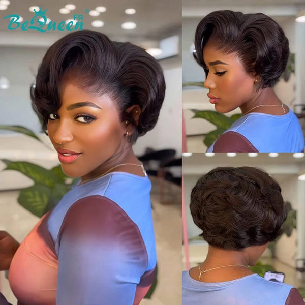 Bequeen Perruque "Chris" Noir mistura Castanho Claro com risca ao lado Pronta a vestir 100% cabelo humano