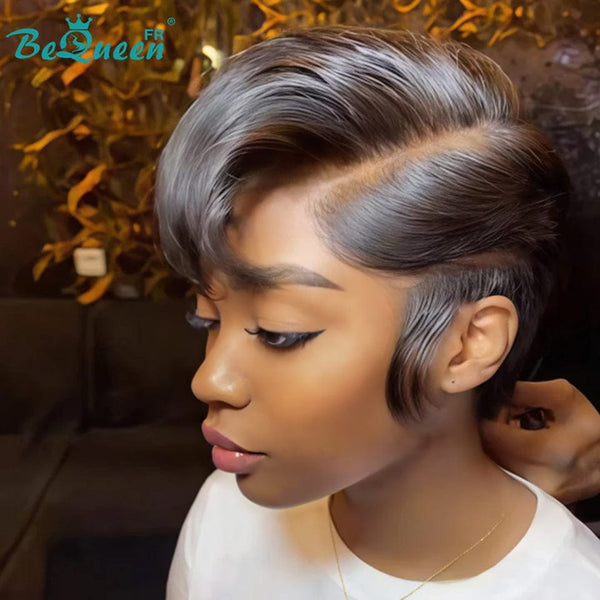 Bequeen Perruque "Chris" Noir mistura Castanho Claro com risca ao lado Pronta a vestir 100% cabelo humano