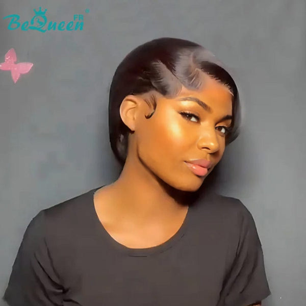 Bequeen Perruque "Chris" Noir mistura Castanho Claro com risca ao lado Pronta a vestir 100% cabelo humano