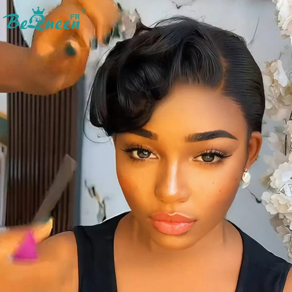 Bequeen Perruque "Chris" Noir mistura Castanho Claro com risca ao lado Pronta a vestir 100% cabelo humano