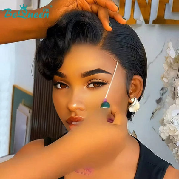 Bequeen Perruque "Chris" Noir mistura Castanho Claro com risca ao lado Pronta a vestir 100% cabelo humano