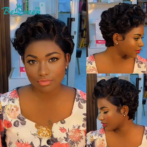 Bequeen Perruque "Chris" Noir mistura Castanho Claro com risca ao lado Pronta a vestir 100% cabelo humano