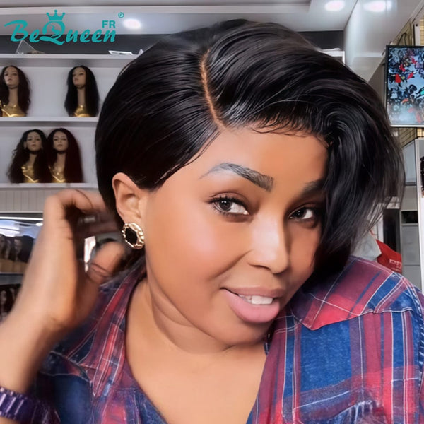 Bequeen Perruque "Chris" Noir Prêt à porter 100% cheveux humains sans colle style 9