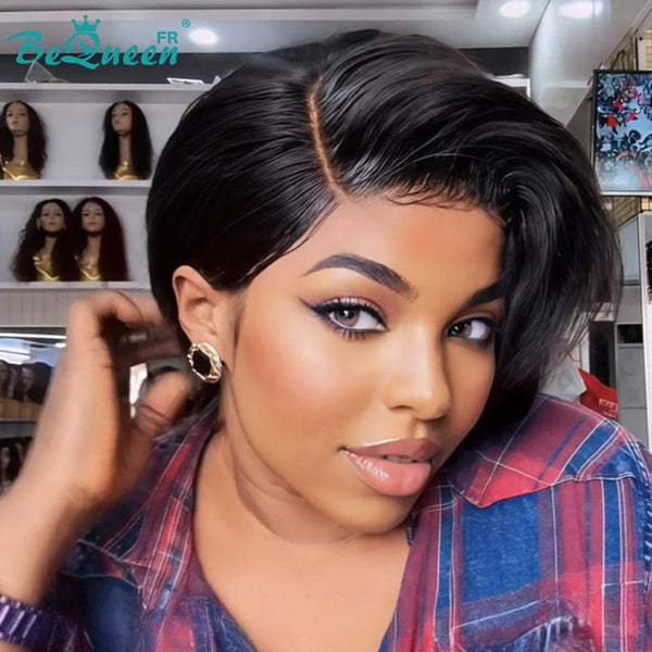 Bequeen Perruque "Chris" Noir mistura Castanho Claro com risca ao lado Pronta a vestir 100% cabelo humano