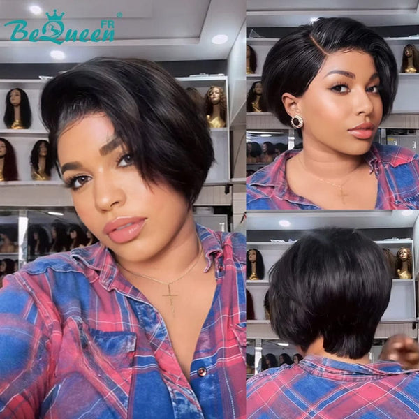 Bequeen Perruque "Chris" Noir mistura Castanho Claro com risca ao lado Pronta a vestir 100% cabelo humano