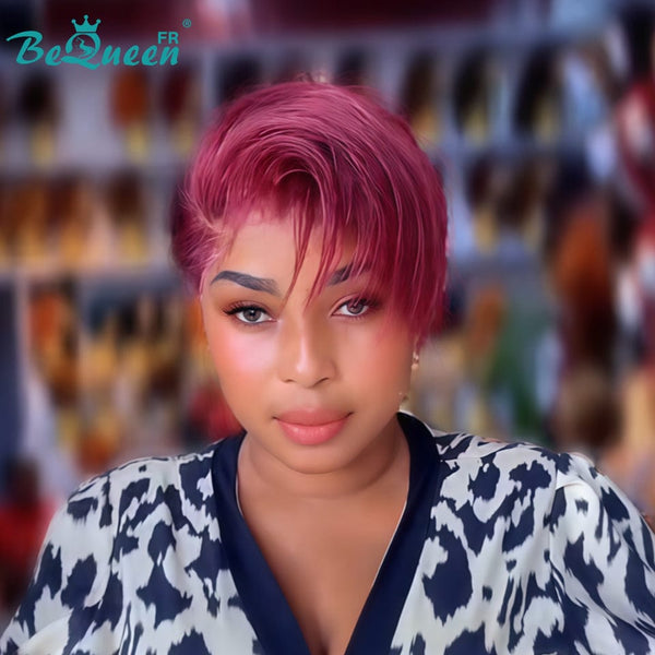 Bequeen Perruque "Chris" Rouge bordeaux Prêt à porter 100% cheveux humains sans colle style 12