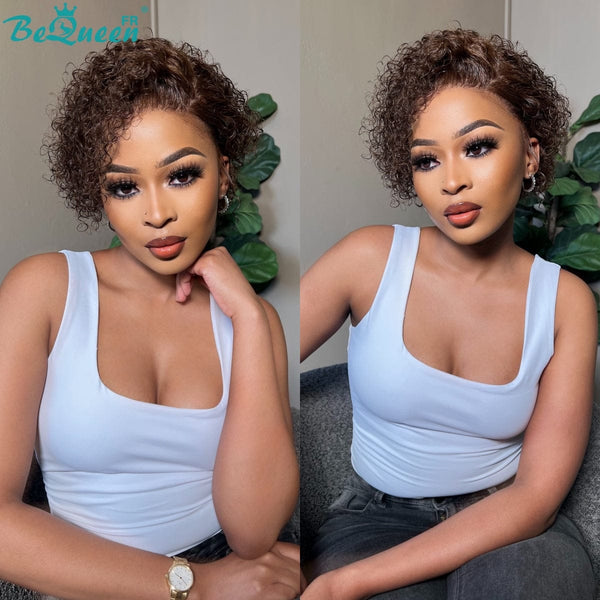 Bequeen Wig “Coco” Pixie curly black Glueless Lace Front With 2 Side Parting