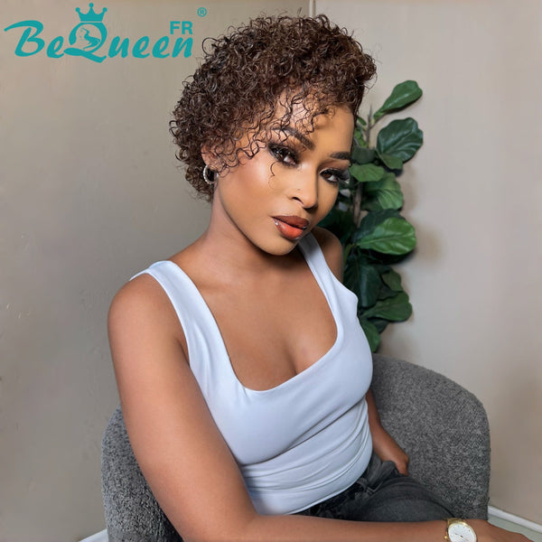 Bequeen Wig “Coco” Pixie curly black Glueless Lace Front With 2 Side Parting