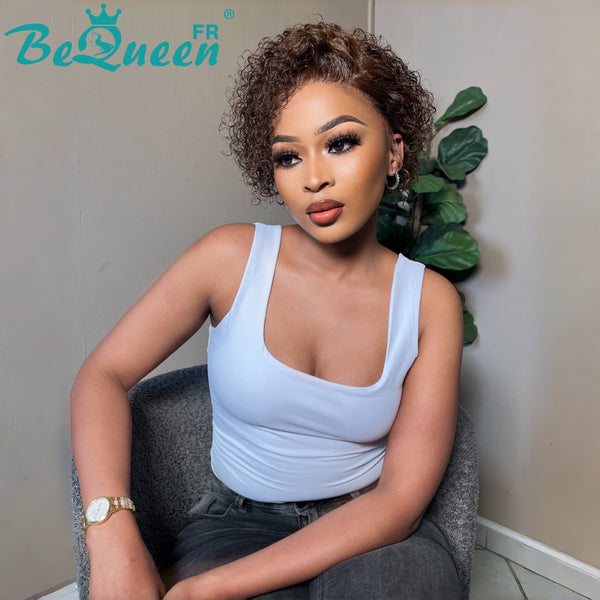 Bequeen Wig “Coco” Pixie curly black Glueless Lace Front With 2 Side Parting