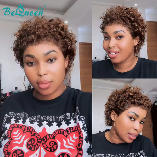 Bequeen Perruque “Coco” Pixie curly MArron Sans colle Frontale Lace style 5
