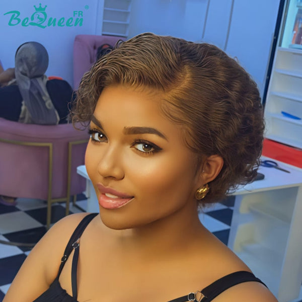 Bequeen Wig "Coco" Pixie curly Brown No glue Lace Front style 5