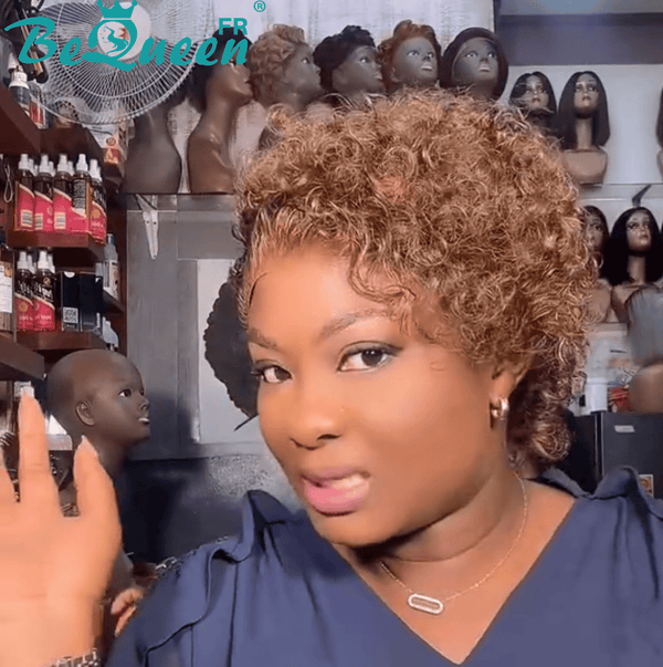 Bequeen Perruque “Coco” Pixie curly Marron Sans colle Frontale Lace style 8