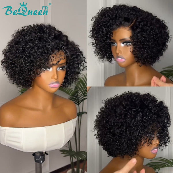 Bequeen Perruque “Coco” Pixie curly noir avec lace frontale Sans colle Avec Raie Du Côté style 10