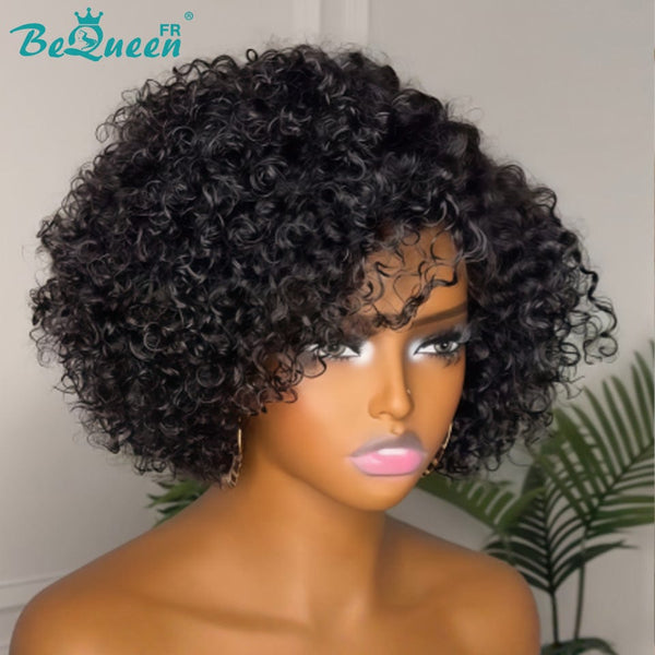 Bequeen Perruque “Coco” Pixie curly noir avec lace frontale Sans colle Avec Raie Du Côté style 10