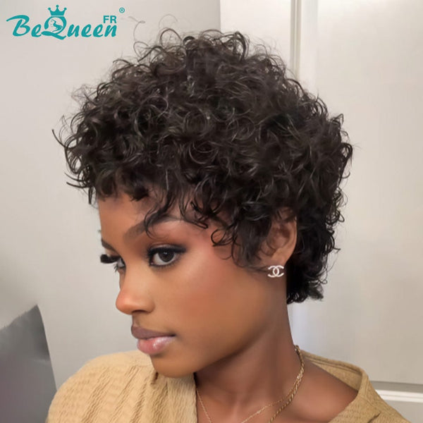 Bequeen Perücke „Coco“ Pixie-Lockenperücke in Schwarz mit Lace-Front, ohne Kleber, mit Seitenscheitel, Stil 2